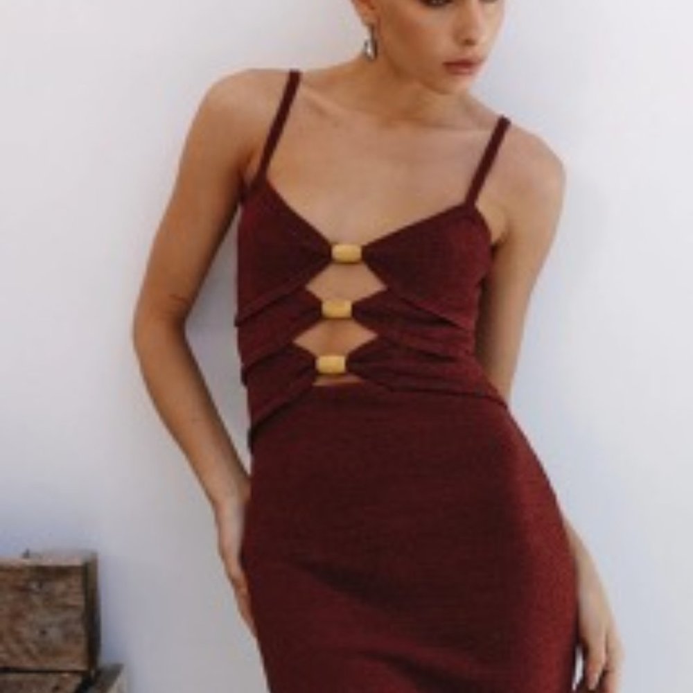 RUNAWAY THE LABEL KNIT MIDI DRESS - CHOCOLATE/BURGUNDY